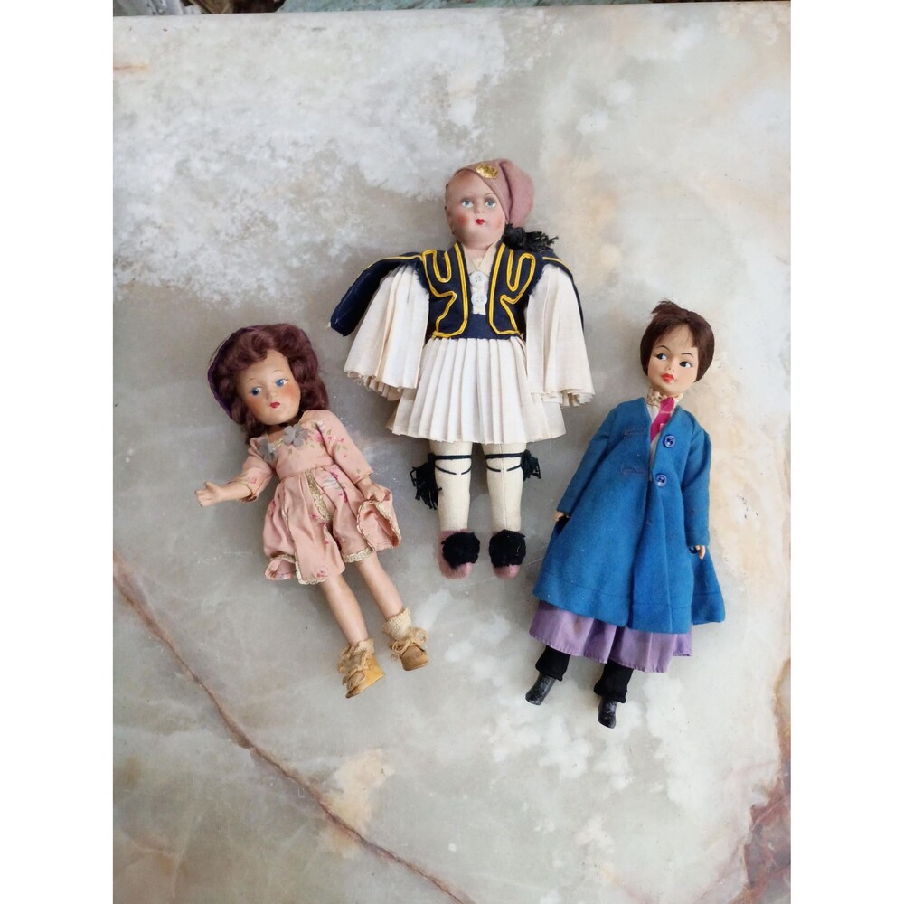Vintage Doll lot of 3 - Mary Poppins, Greek Man, Composition Doll